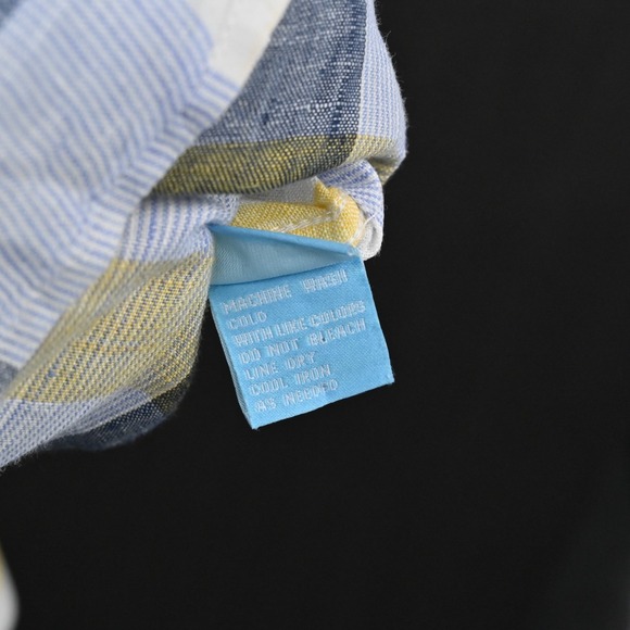 J McLaughlin Mens Plaid Collared Shirt Size XL Linen Blue Yellow Button Down - Picture 8 of 12